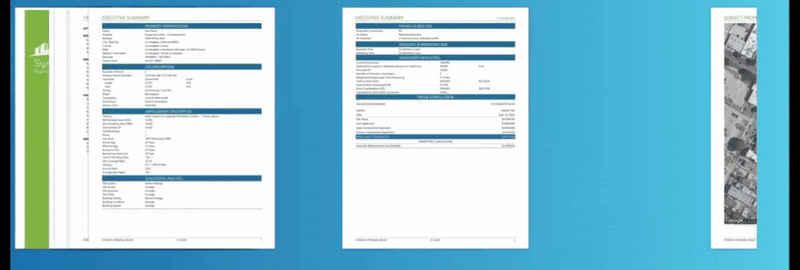 Pages of a branded Valuation Report, from the letter of transmittal to maps and property descriptions