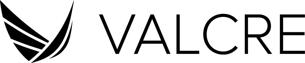 Valcre primary logo, one color black